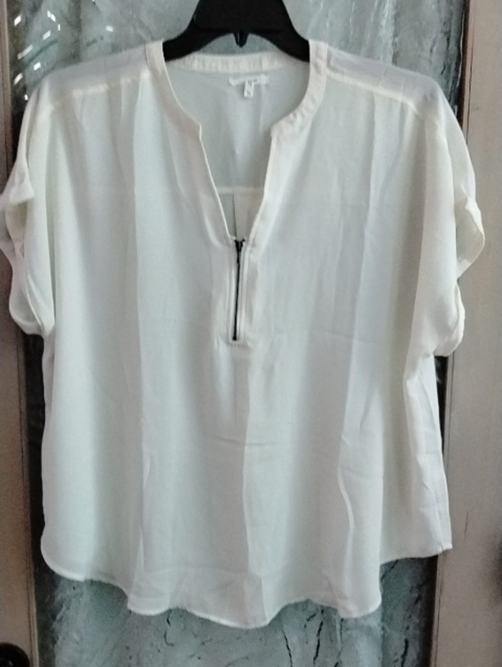 Maurices Geneva Cream Half-Zip Short Sleeve Blouse